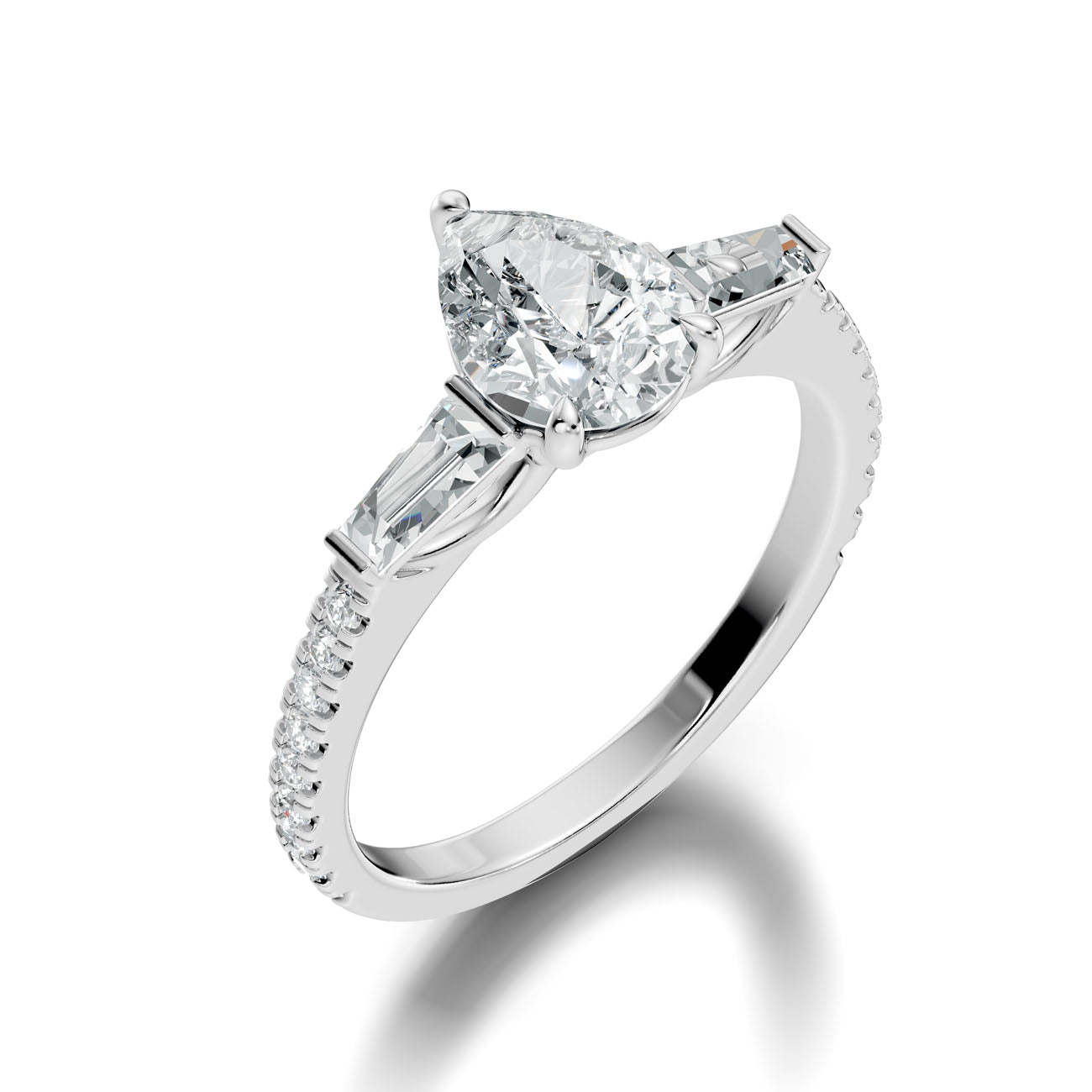 2.07 Ct. Pear Diamond Ring with Tapered Baguette Side Stones and Pavé Shank (L2-27#10037L) 10
