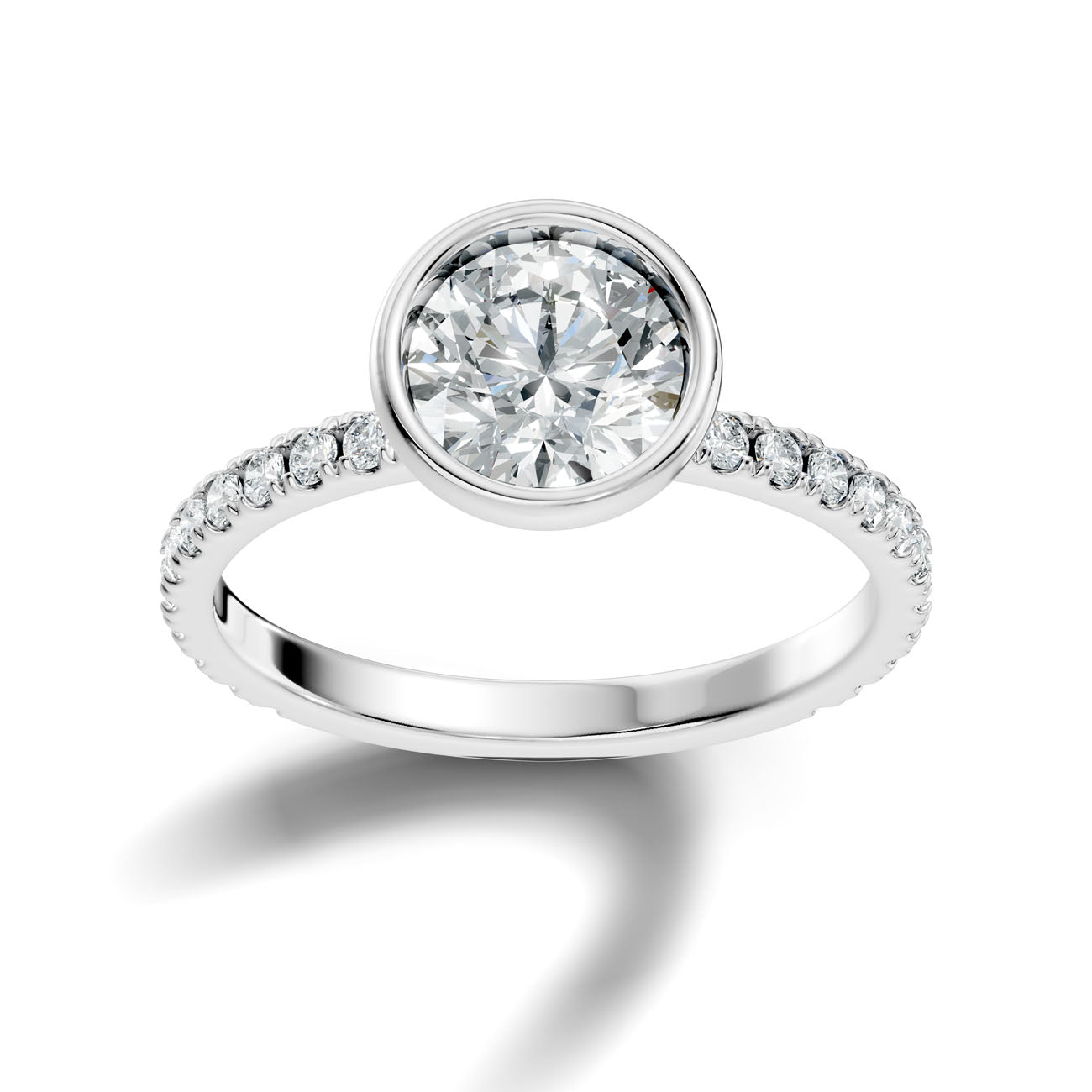 1.90 Ct. Classic Round Diamond Bezel-Set Ring with Pavé Band (L2-27#10041L)