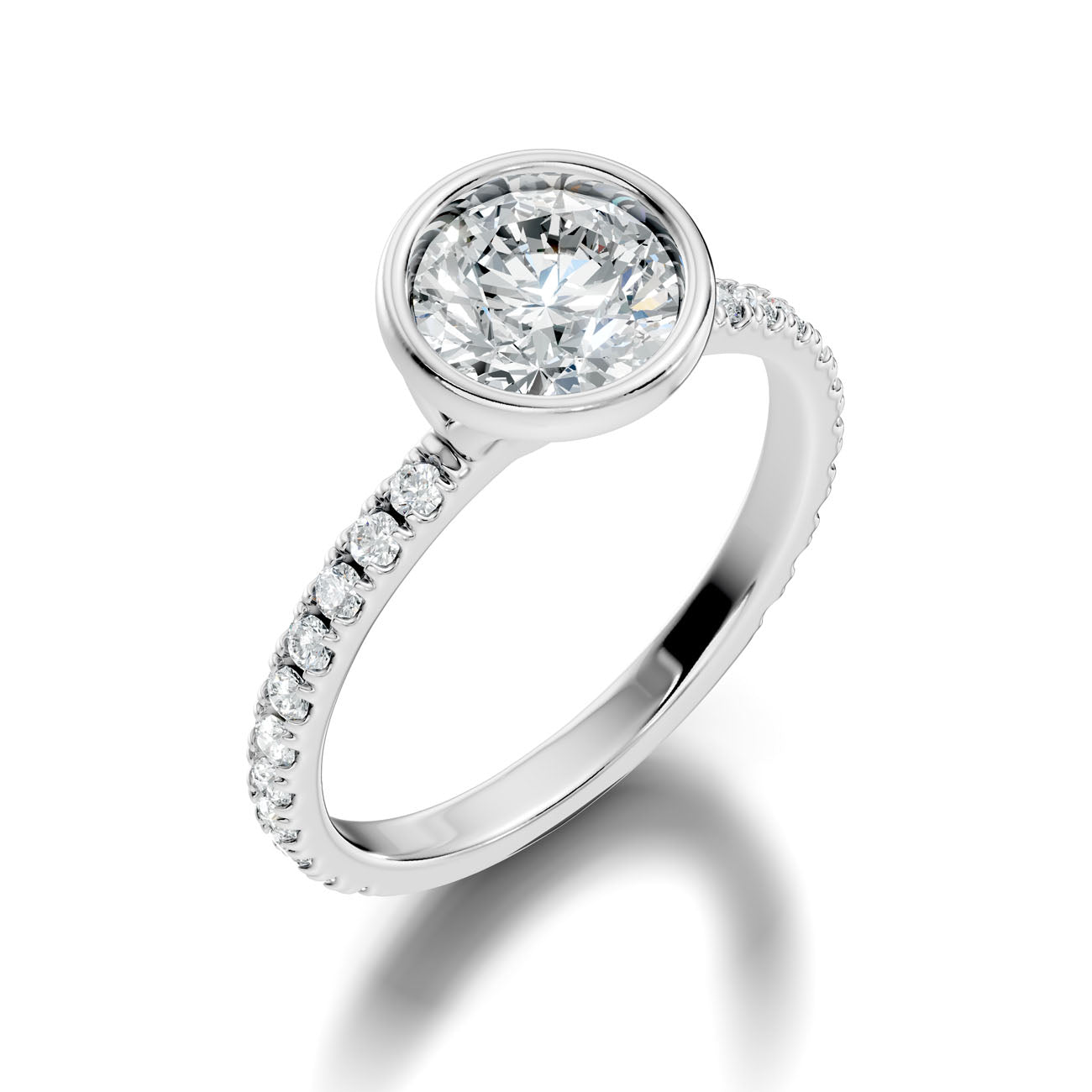 1.90 Ct. Classic Round Diamond Bezel-Set Ring with Pavé Band (L2-27#10041L) 12