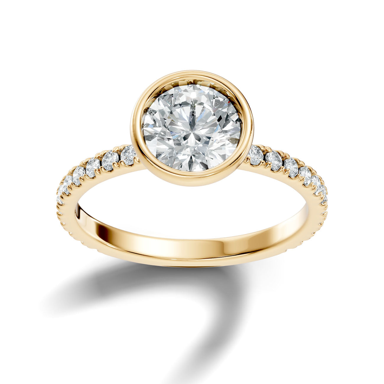1.90 Ct. Classic Round Diamond Bezel-Set Ring with Pavé Band (L2-27#10041L) 14