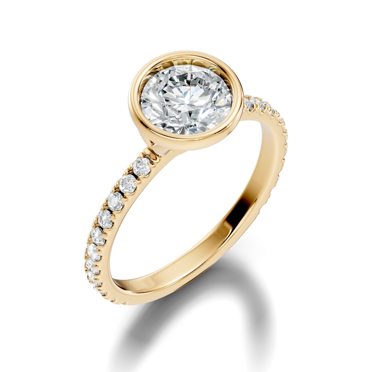 1.90 Ct. Classic Round Diamond Bezel-Set Ring with Pavé Band (L2-27#10041L)