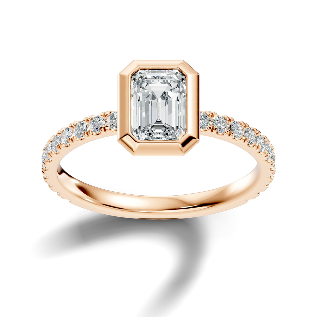 1.40 Ct. Classic Emerald-Cut Diamond Bezel-Set Ring with Pavé Band (L2-27#10043L)