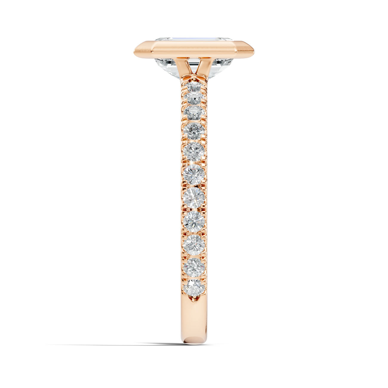 1.40 Ct. Classic Emerald-Cut Diamond Bezel-Set Ring with Pavé Band (L2-27#10043L) 9