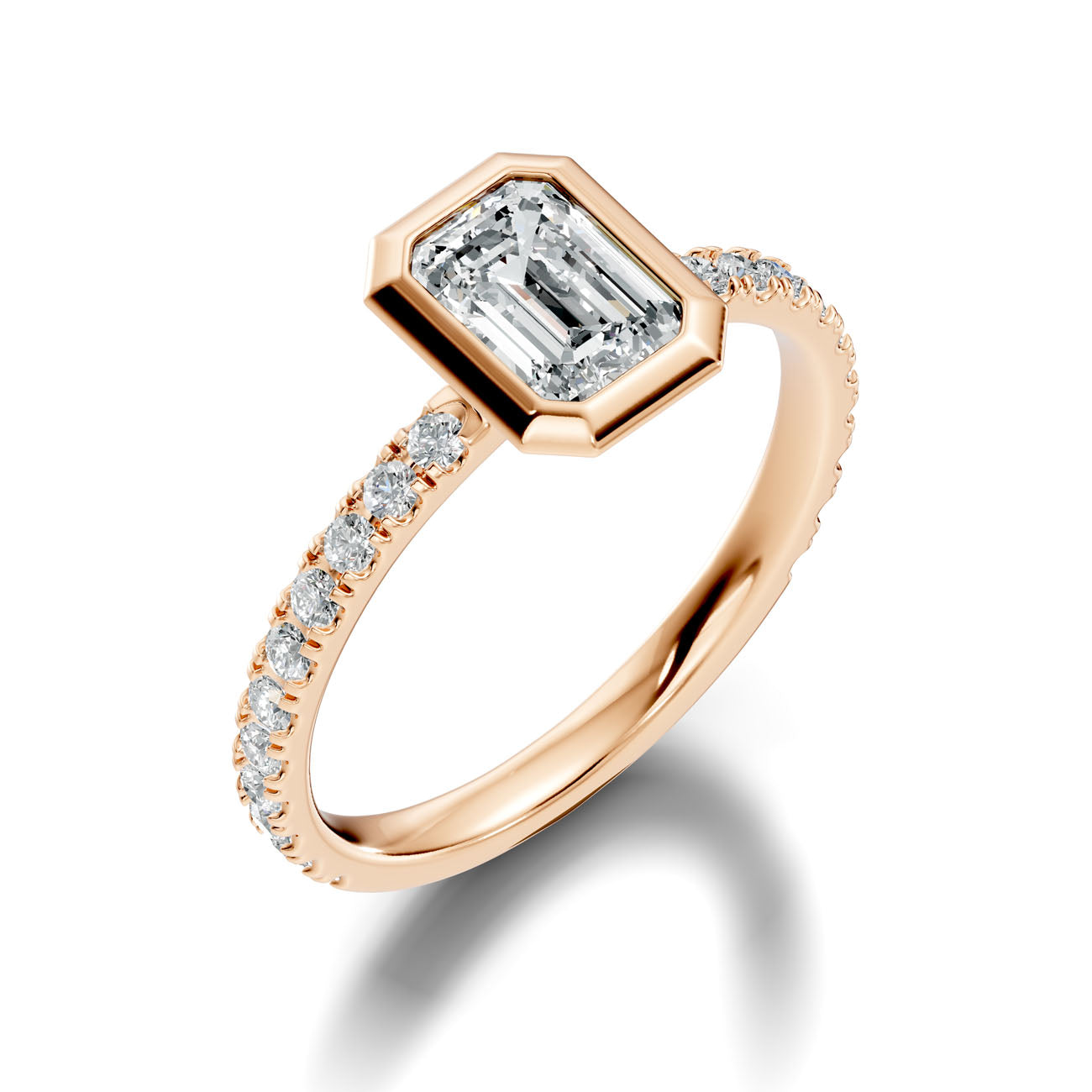 1.40 Ct. Classic Emerald-Cut Diamond Bezel-Set Ring with Pavé Band (L2-27#10043L) 11