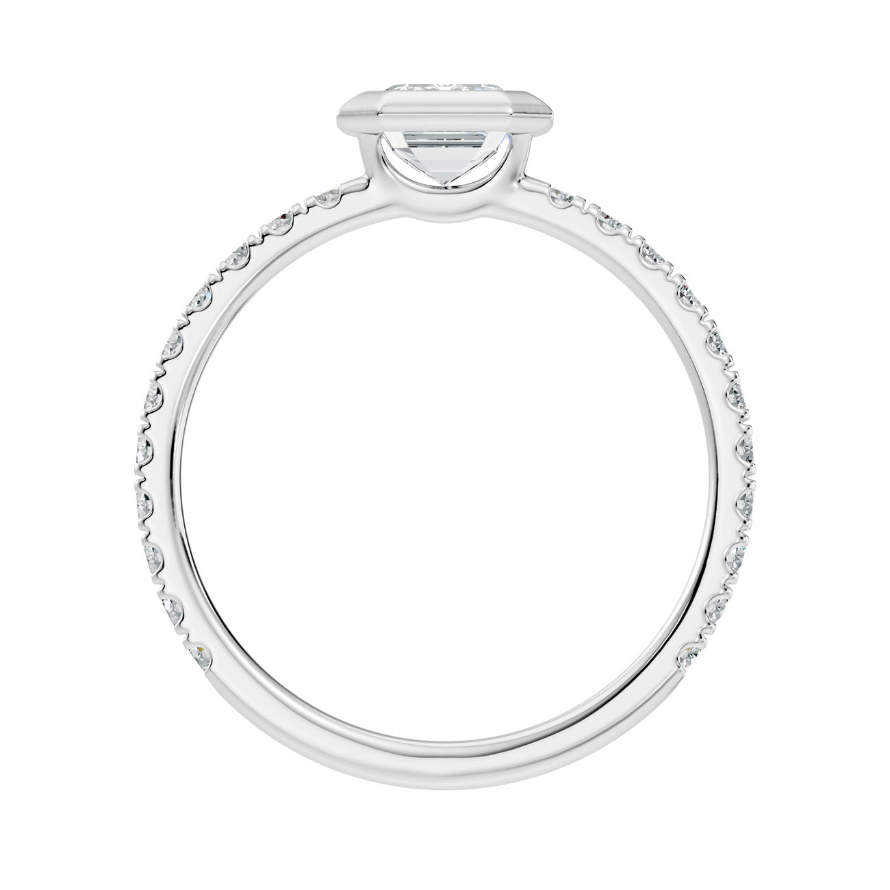 1.40 Ct. Classic Emerald-Cut Diamond Bezel-Set Ring with Pavé Band (L2-27#10043L) 12