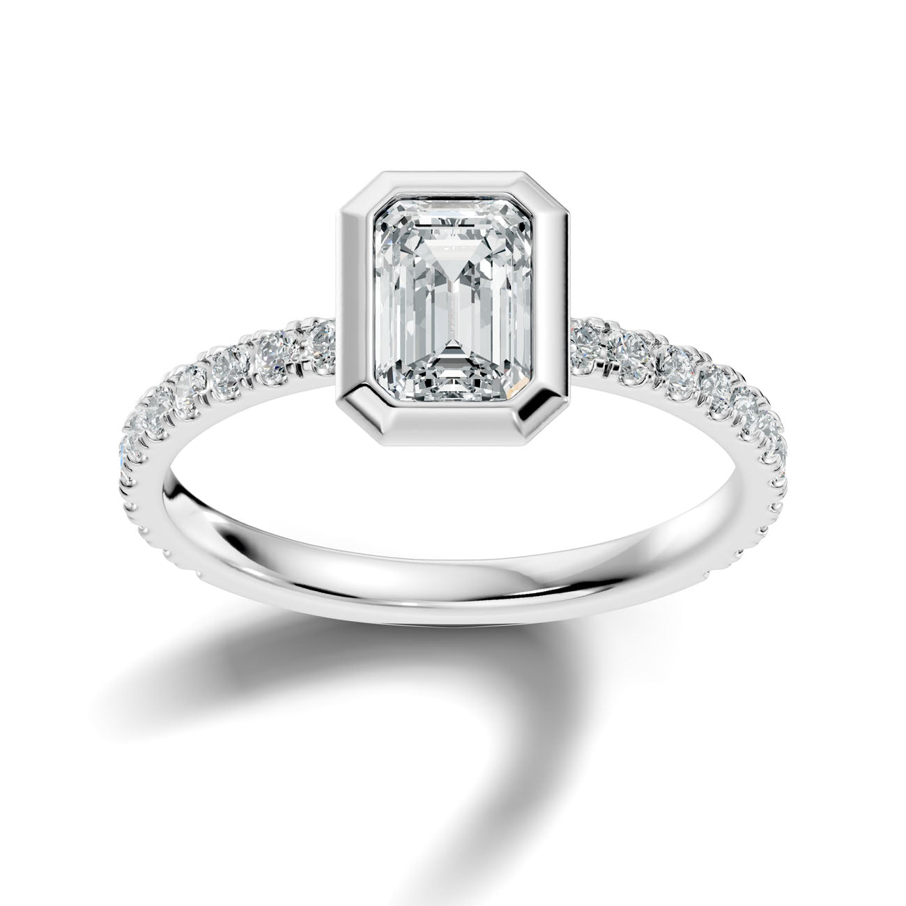 1.40 Ct. Classic Emerald-Cut Diamond Bezel-Set Ring with Pavé Band (L2-27#10043L) 8