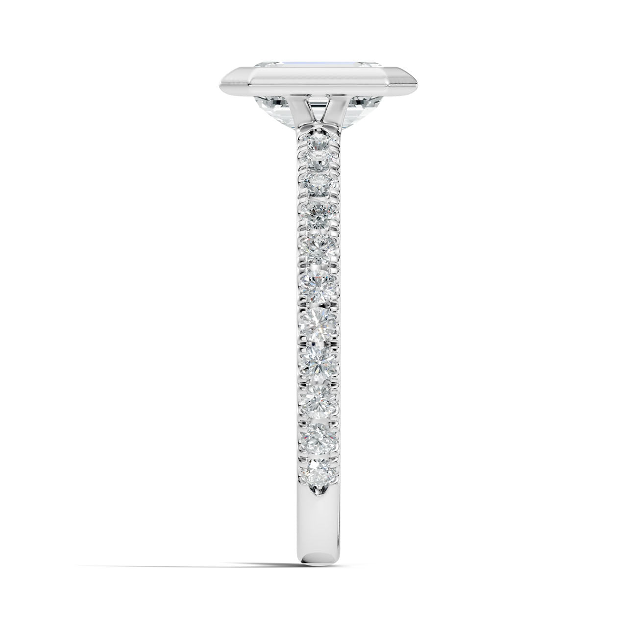 1.40 Ct. Classic Emerald-Cut Diamond Bezel-Set Ring with Pavé Band (L2-27#10043L) 13