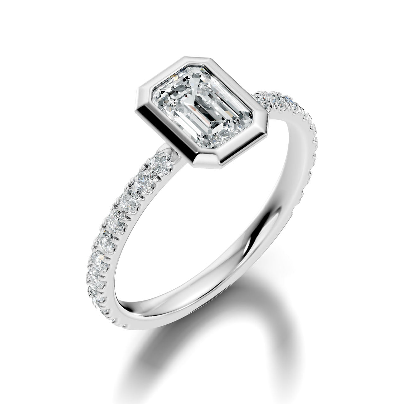 1.40 Ct. Classic Emerald-Cut Diamond Bezel-Set Ring with Pavé Band (L2-27#10043L) 6