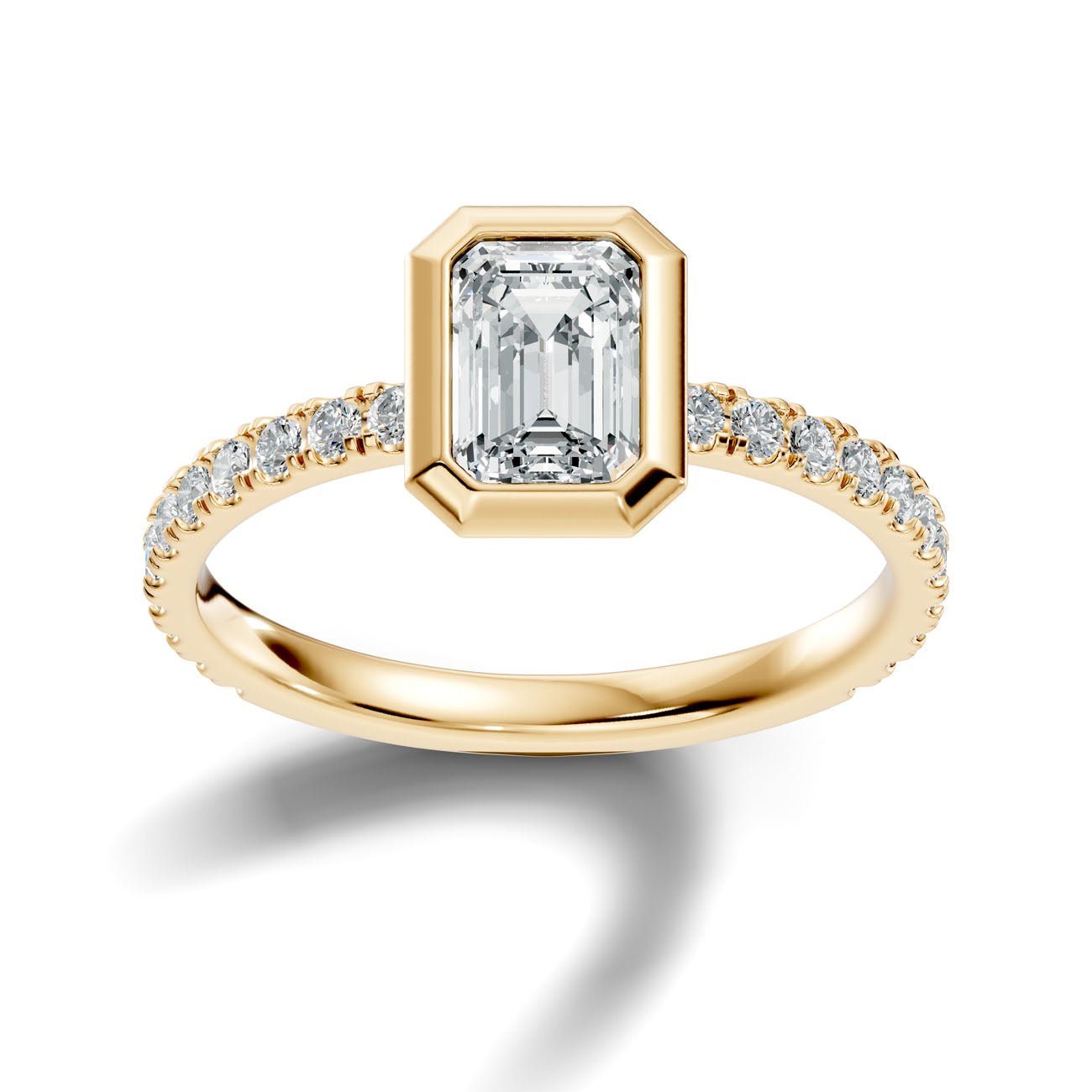 1.40 Ct. Classic Emerald-Cut Diamond Bezel-Set Ring with Pavé Band (L2-27#10043L) 4