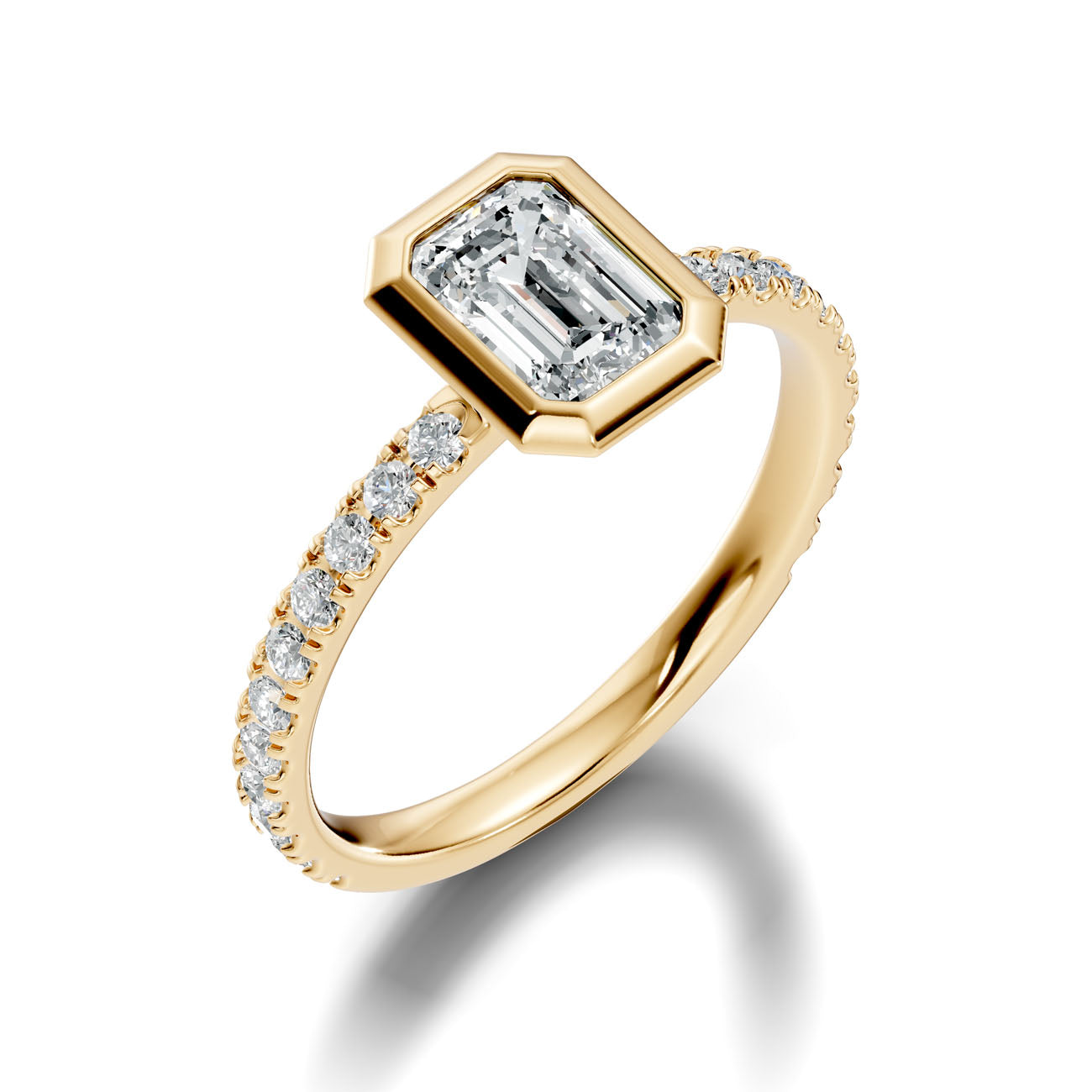 1.40 Ct. Classic Emerald-Cut Diamond Bezel-Set Ring with Pavé Band (L2-27#10043L)