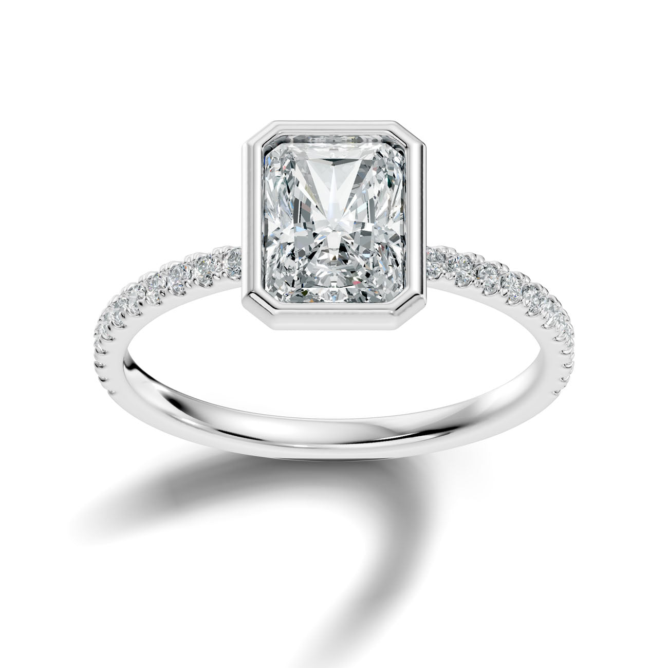 1.85 Ct. Radiant Cut Bezel-Set Diamond Ring with Pavé Shank (L2-27#10045L)