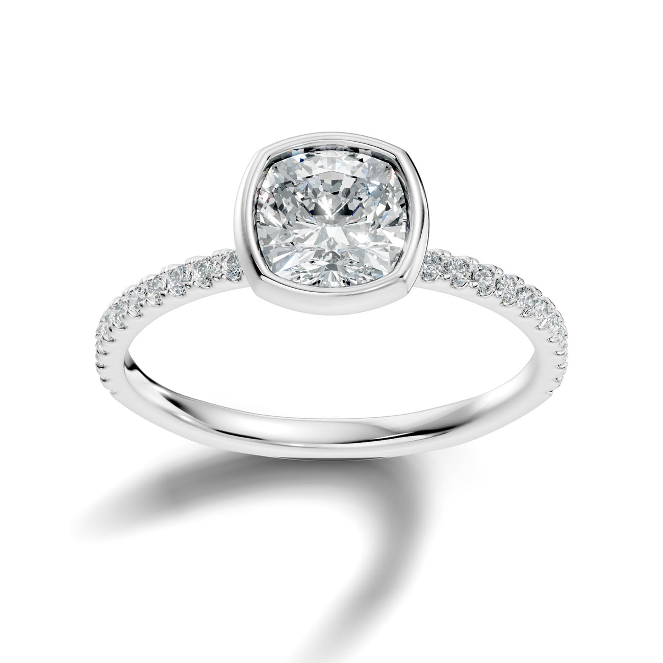 1.65 Ct. Cushion-Cut Diamond Ring with Bezel Setting and Pavé Band (L2-27#10046L)