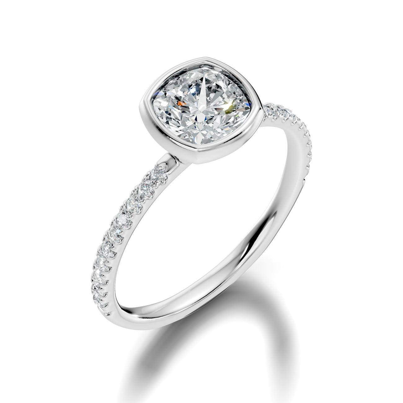 1.65 Ct. Cushion-Cut Diamond Ring with Bezel Setting and Pavé Band (L2-27#10046L) 7