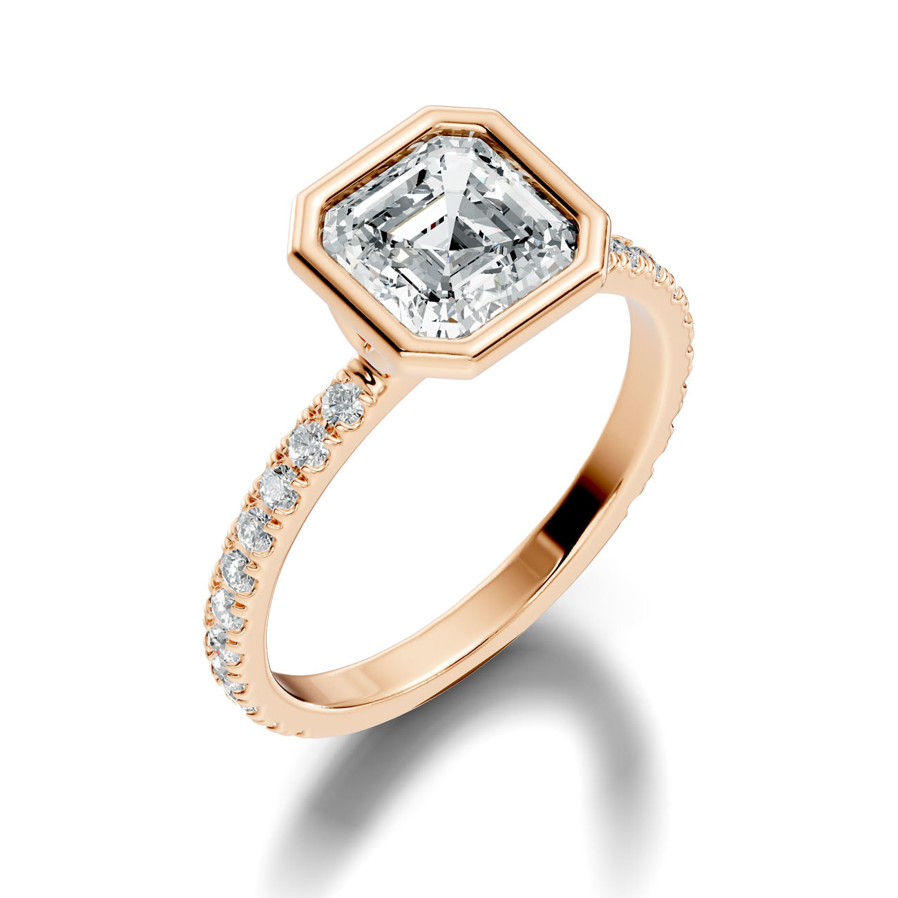 2.60 Ct. Asscher-Cut Diamond Ring with Bezel Setting and Pavé Band (L2-27#10049L)