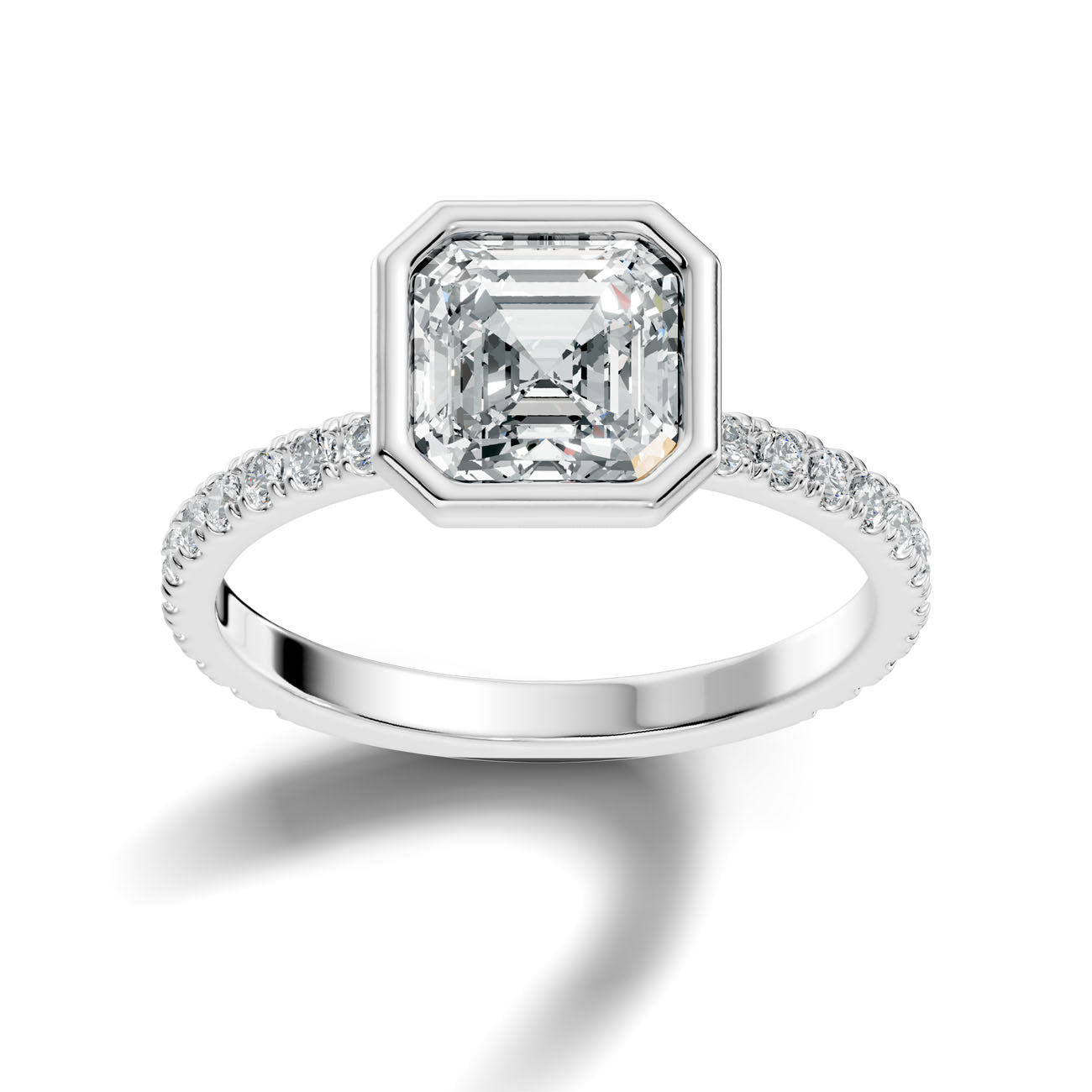 2.60 Ct. Asscher-Cut Diamond Ring with Bezel Setting and Pavé Band (L2-27#10049L)