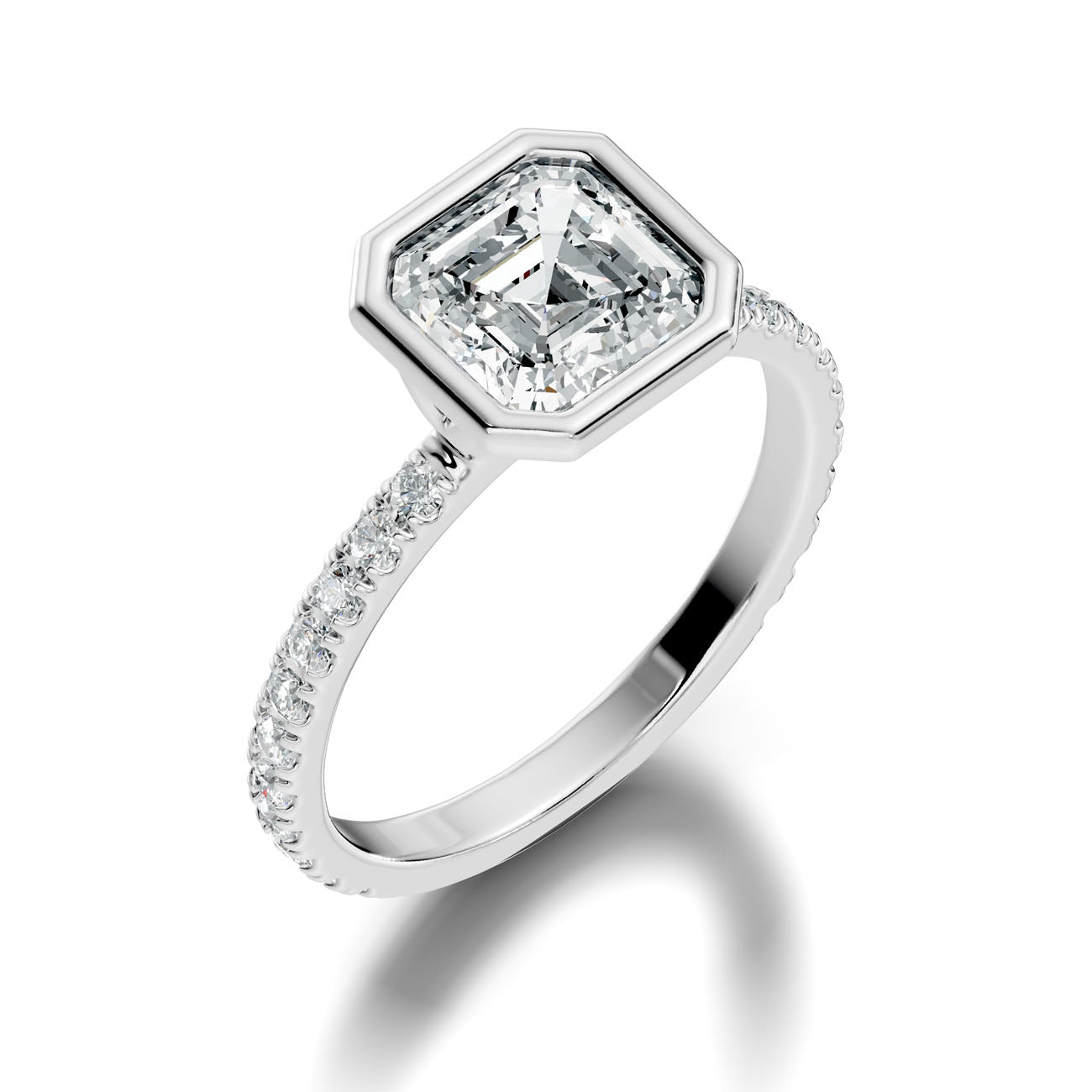 2.60 Ct. Asscher-Cut Diamond Ring with Bezel Setting and Pavé Band (L2-27#10049L) 7