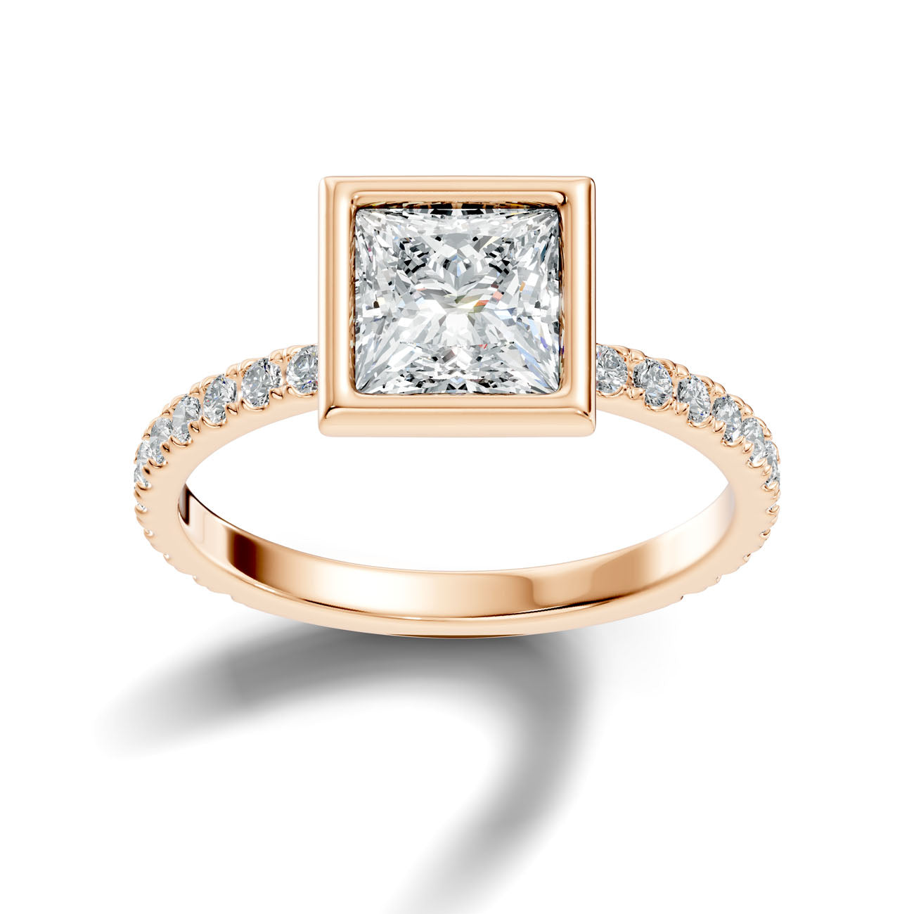 2.10 Ct. Princess-Cut Diamond Ring with Bezel Setting and Pavé Band (L2-27#10050L) 8