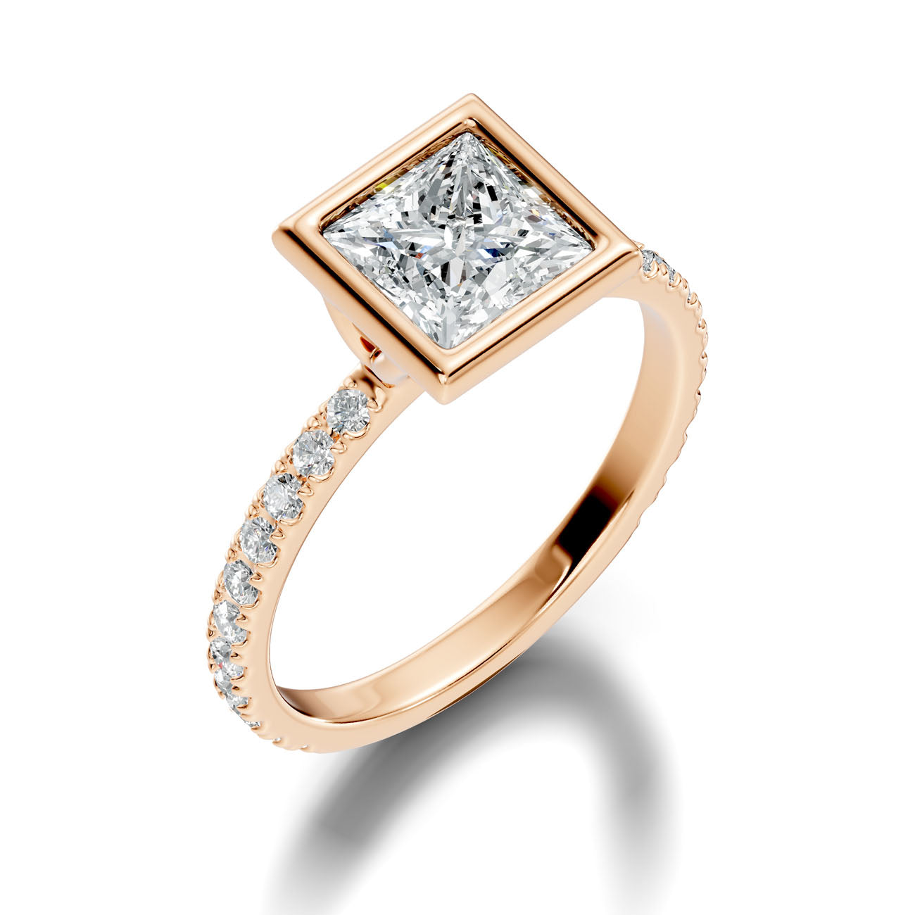 2.10 Ct. Princess-Cut Diamond Ring with Bezel Setting and Pavé Band (L2-27#10050L) 7