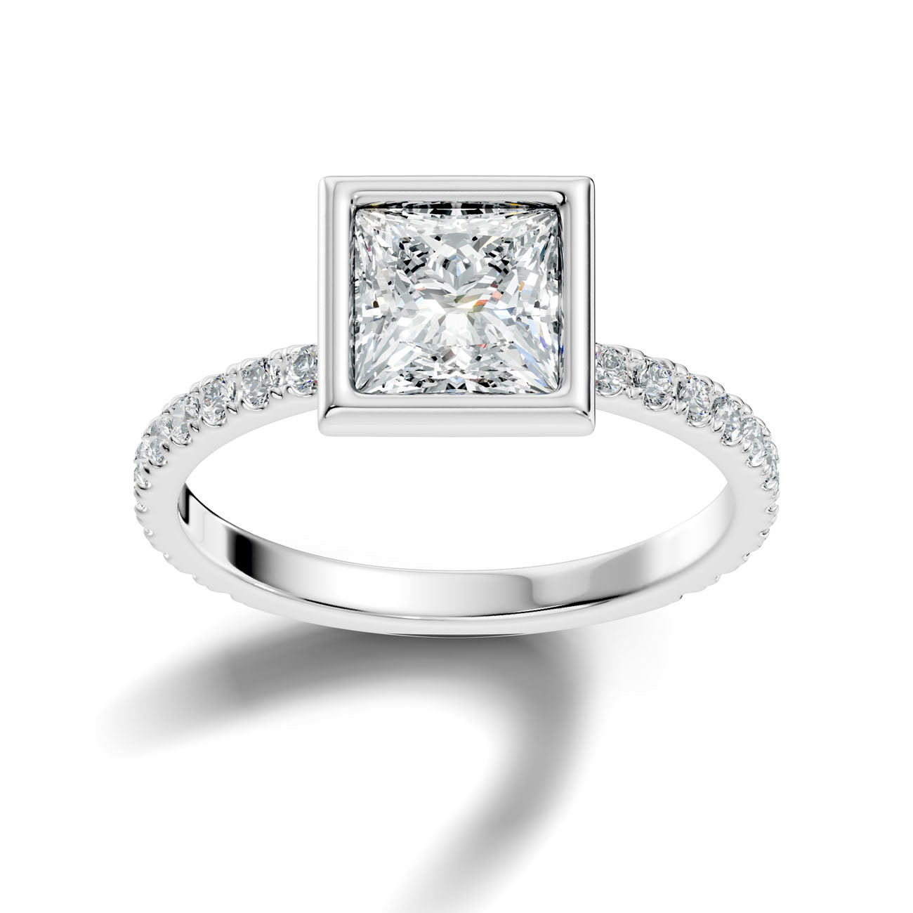 2.10 Ct. Princess-Cut Diamond Ring with Bezel Setting and Pavé Band (L2-27#10050L)