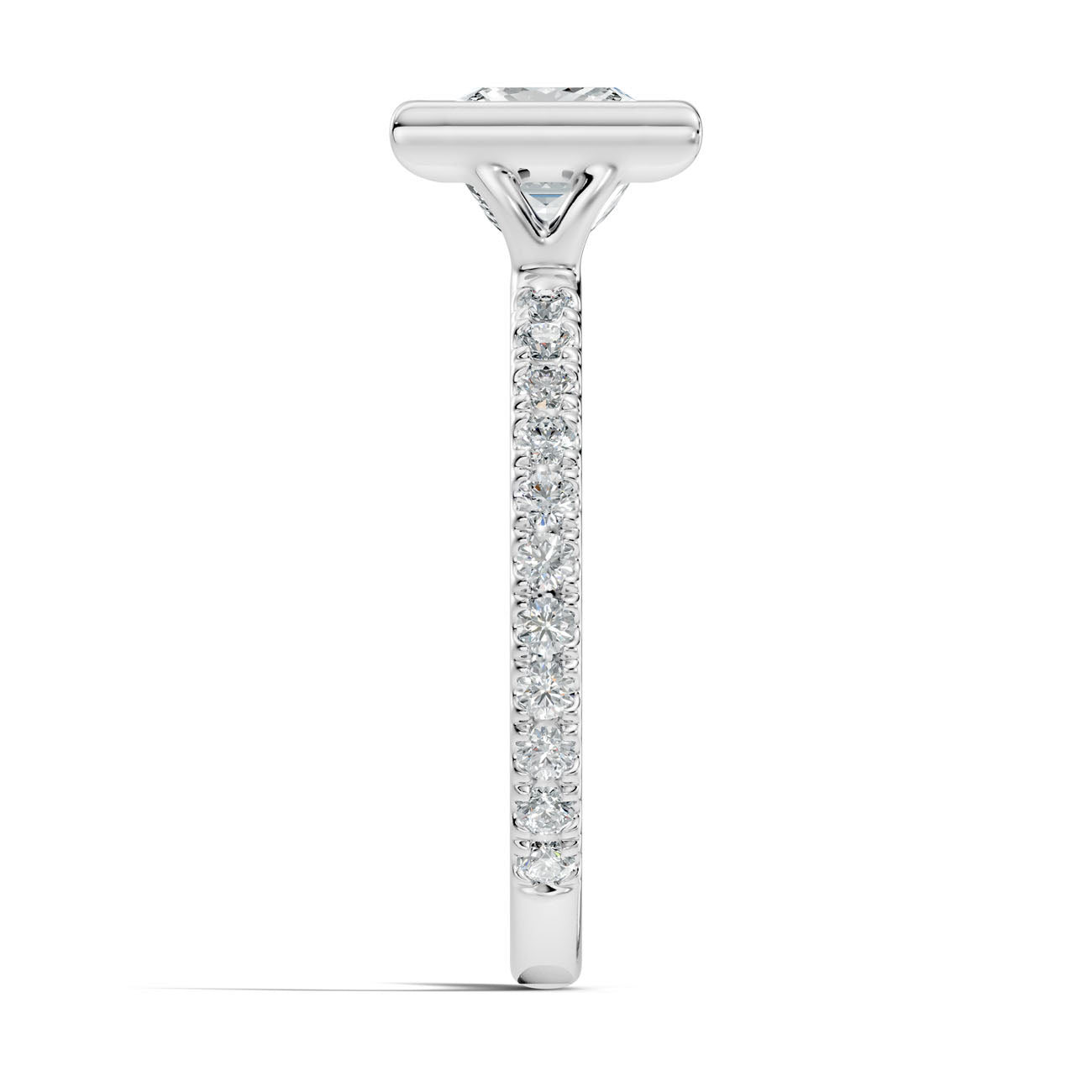 2.10 Ct. Princess-Cut Diamond Ring with Bezel Setting and Pavé Band (L2-27#10050L) 14