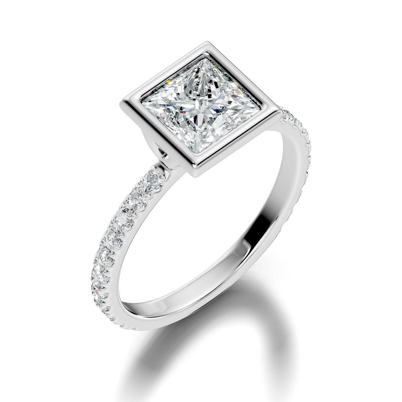 2.10 Ct. Princess-Cut Diamond Ring with Bezel Setting and Pavé Band (L2-27#10050L) 11
