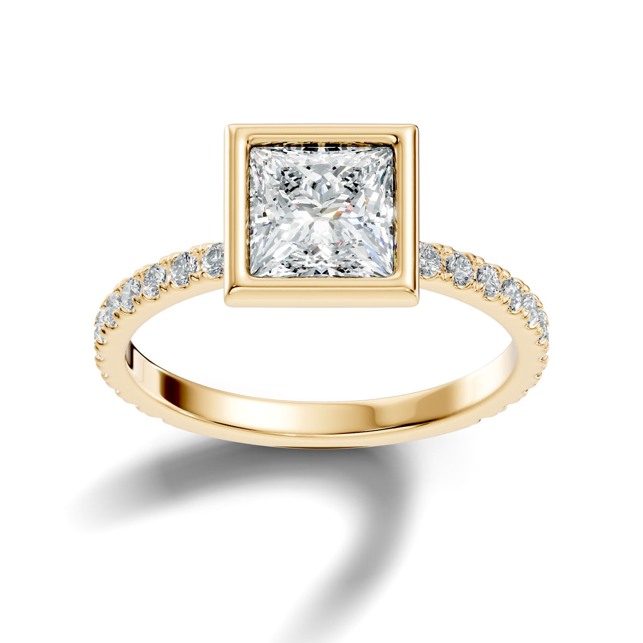 2.10 Ct. Princess-Cut Diamond Ring with Bezel Setting and Pavé Band (L2-27#10050L) 4