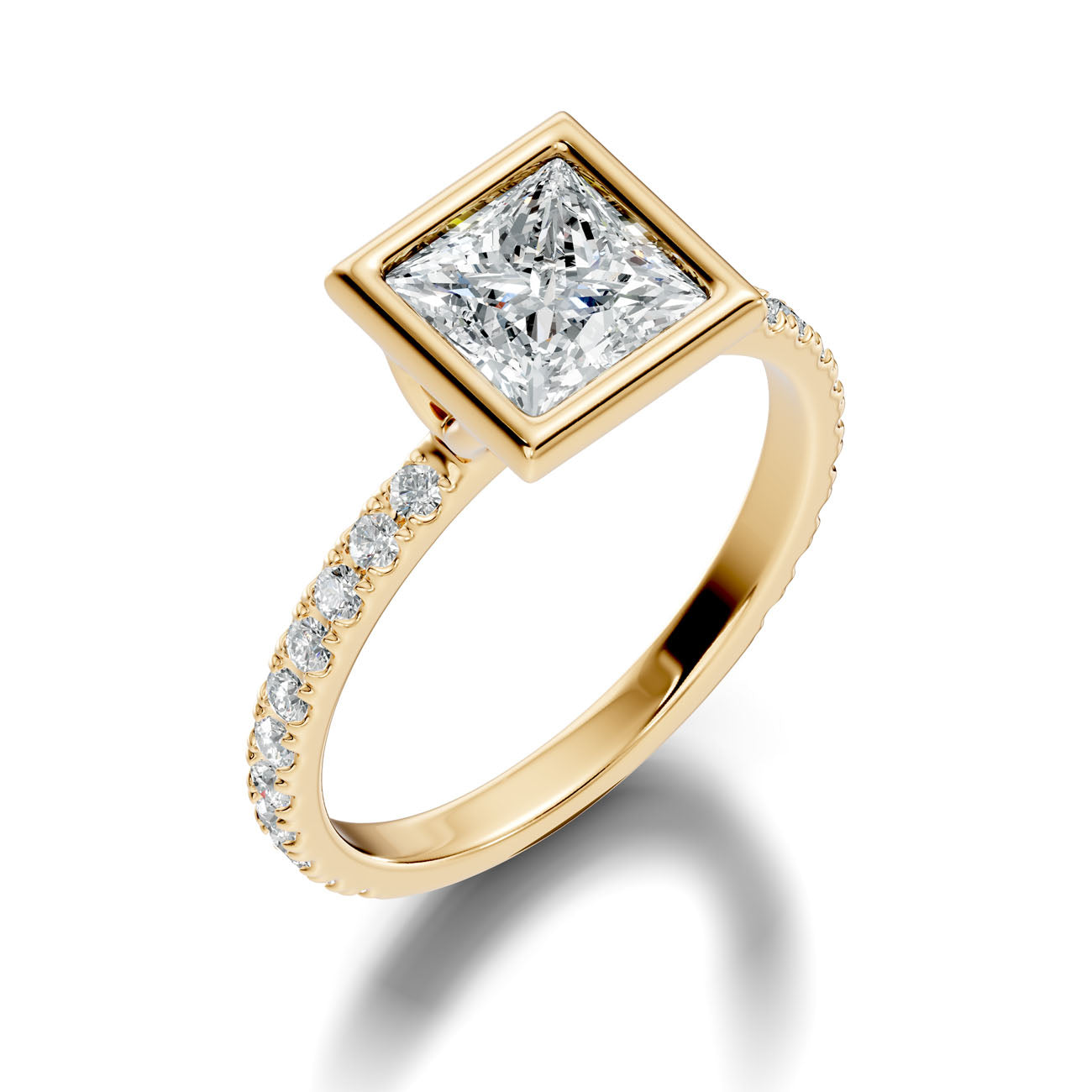 2.10 Ct. Princess-Cut Diamond Ring with Bezel Setting and Pavé Band (L2-27#10050L)