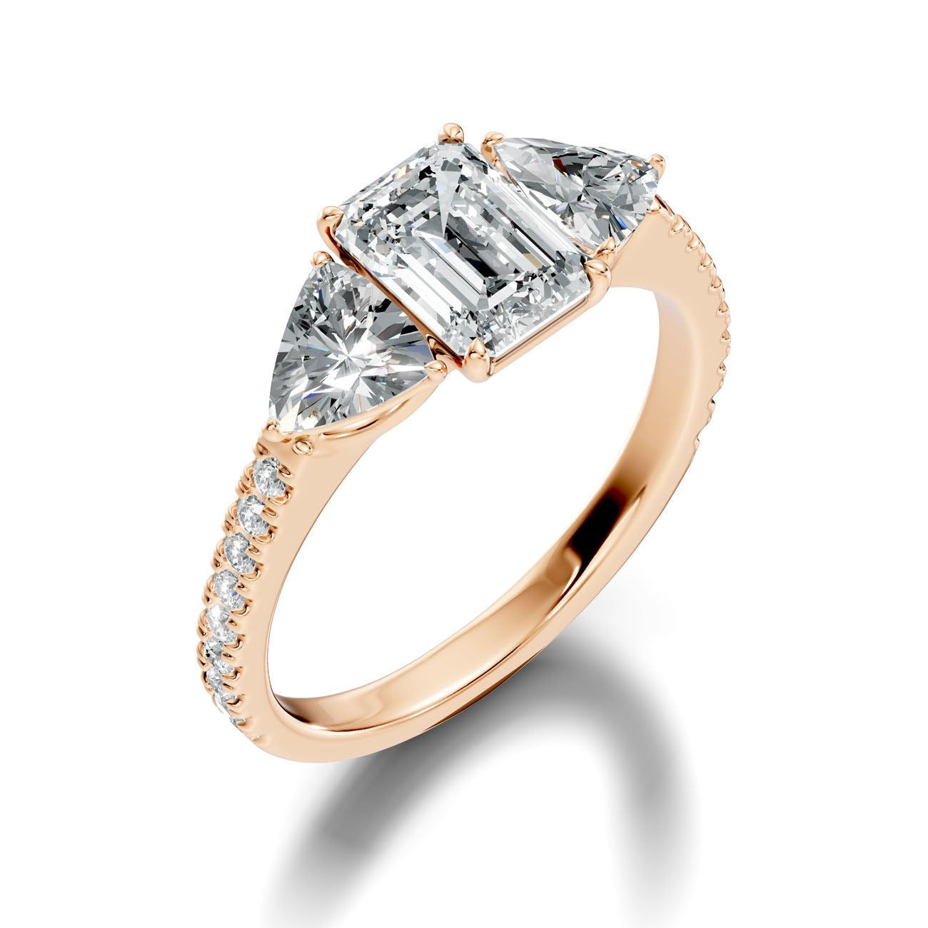 2.50 Ct. Emerald Cut Diamond Ring with Pear Side Stones and Pavé Shank (L2-27#10052L)