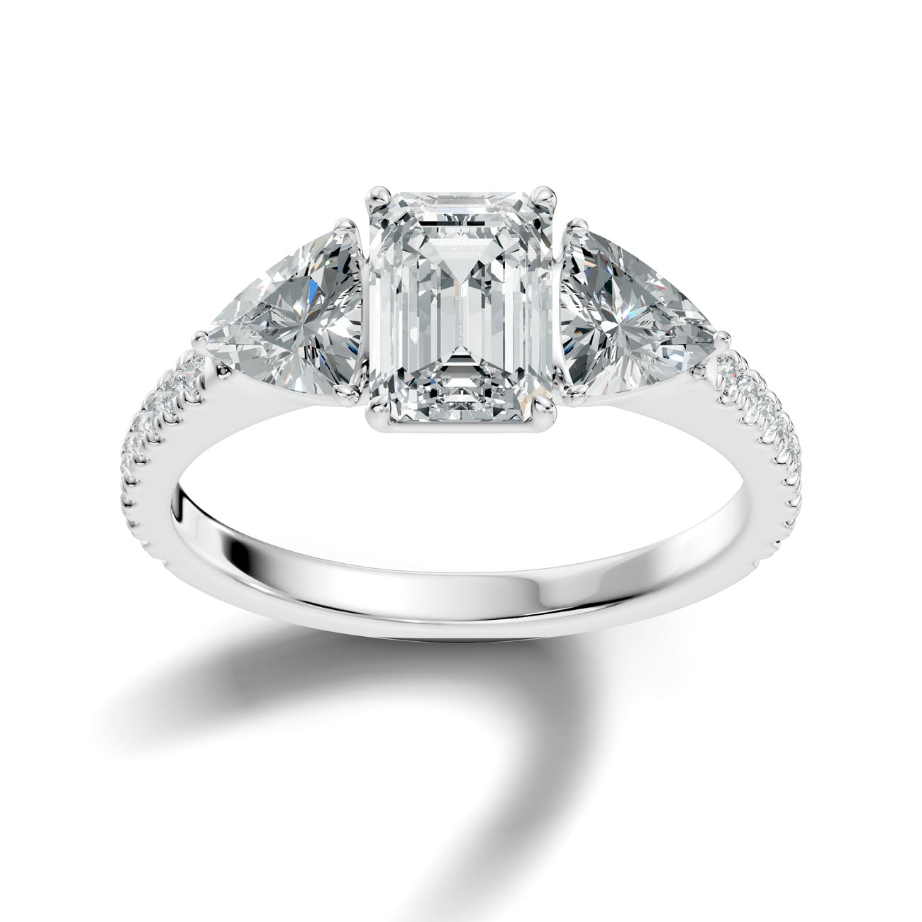 2.50 Ct. Emerald Cut Diamond Ring with Pear Side Stones and Pavé Shank (L2-27#10052L)
