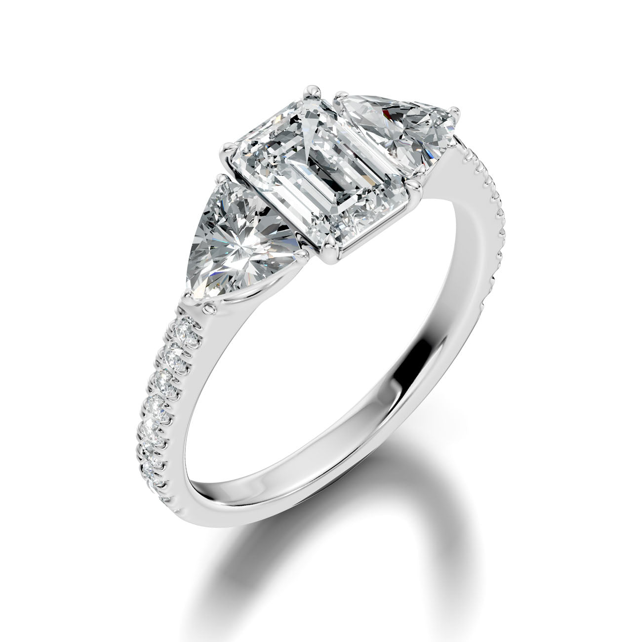 2.50 Ct. Emerald Cut Diamond Ring with Pear Side Stones and Pavé Shank (L2-27#10052L) 7