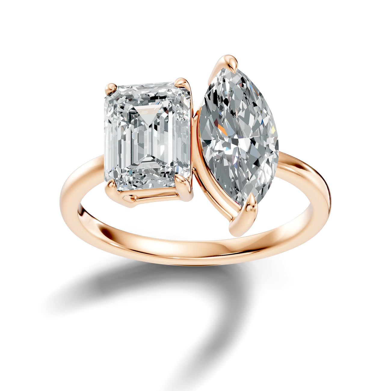 3.47 Ct. Toi et Moi Ring with Emerald and Marquise Diamonds (L2-27#10057L)