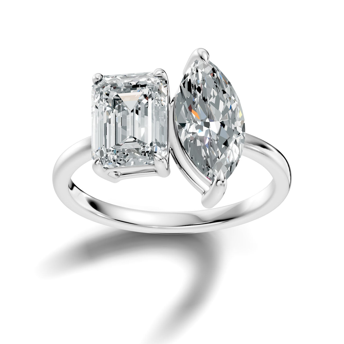 3.47 Ct. Toi et Moi Ring with Emerald and Marquise Diamonds (L2-27#10057L) 7
