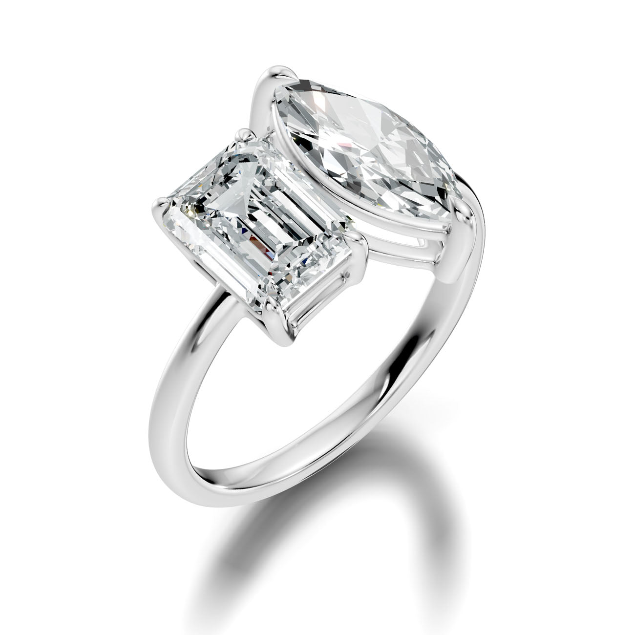 3.47 Ct. Toi et Moi Ring with Emerald and Marquise Diamonds (L2-27#10057L) 8