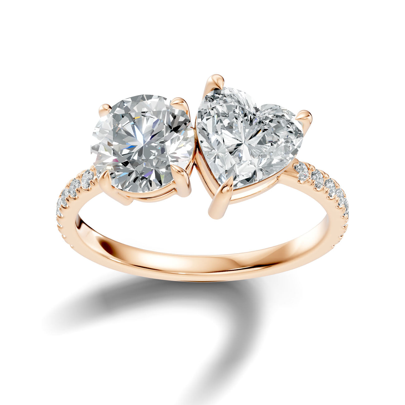 3.10 Ct. Round and Heart Diamond Toi et Moi Ring with Pavé Shank (L2-27#10058L) 4