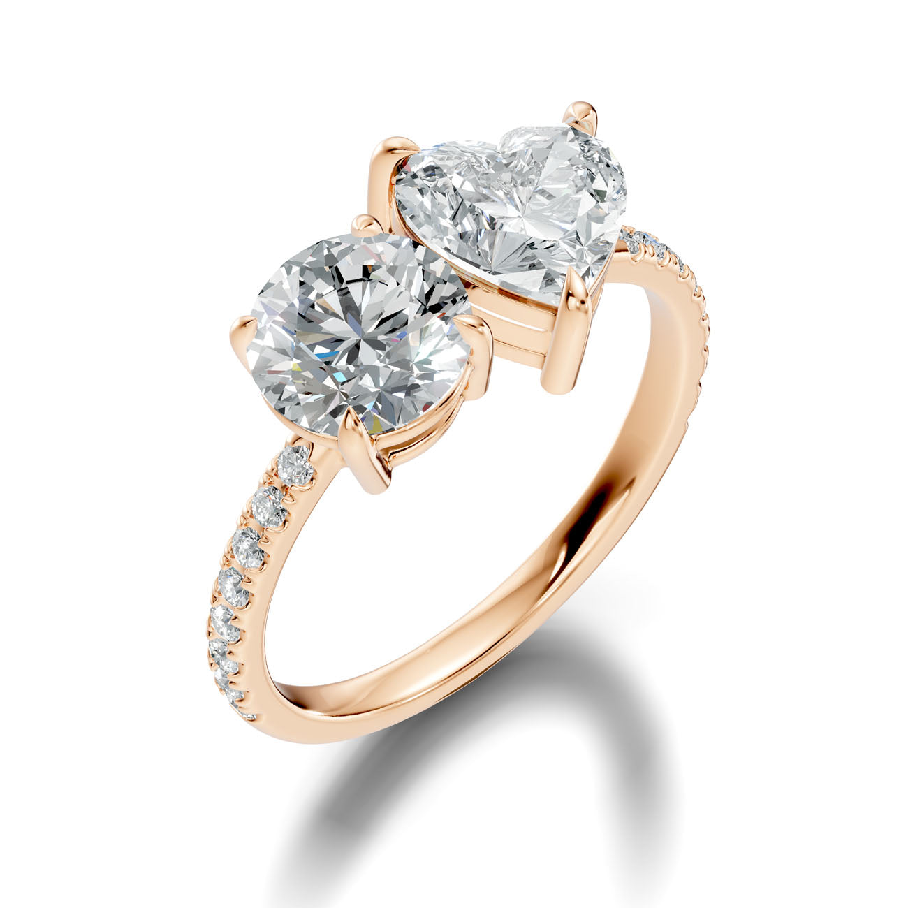 3.10 Ct. Round and Heart Diamond Toi et Moi Ring with Pavé Shank (L2-27#10058L)