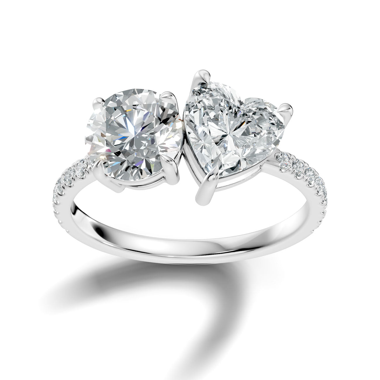 3.10 Ct. Round and Heart Diamond Toi et Moi Ring with Pavé Shank (L2-27#10058L)