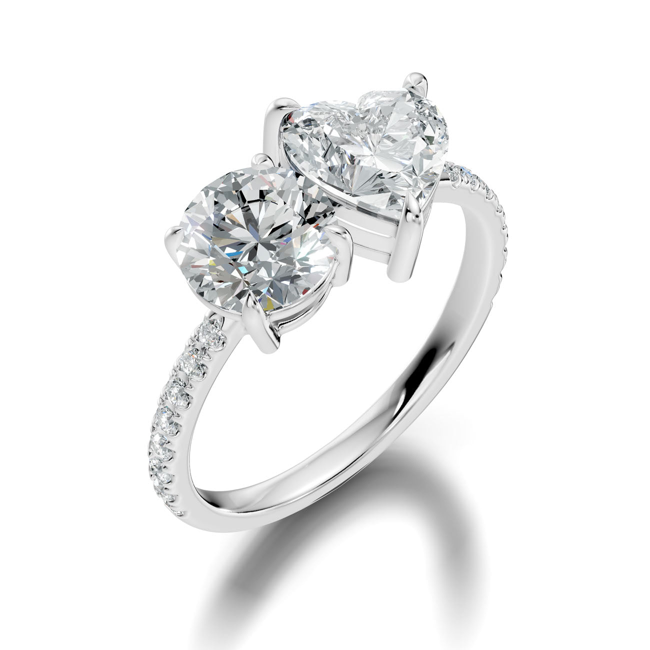 3.10 Ct. Round and Heart Diamond Toi et Moi Ring with Pavé Shank (L2-27#10058L) 6