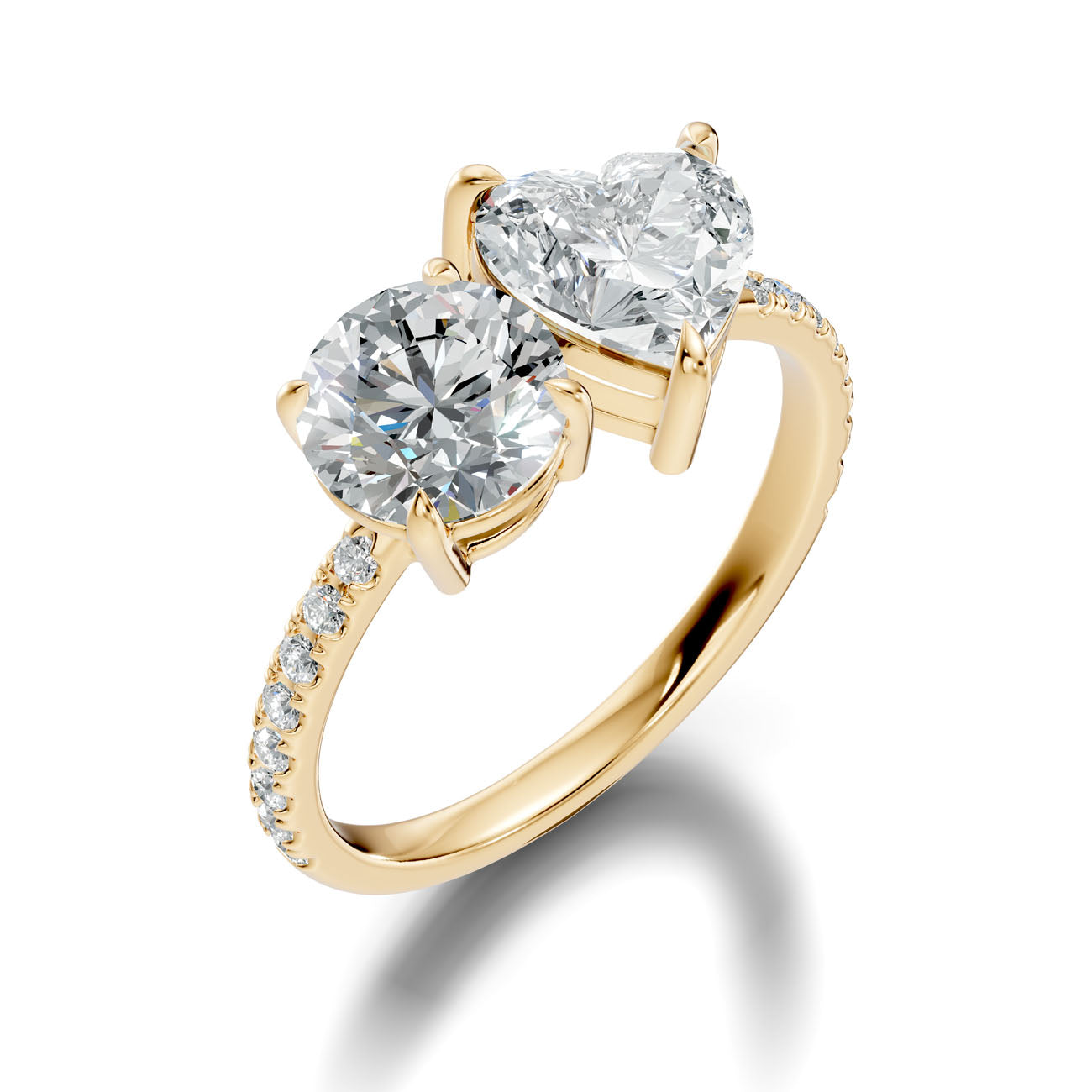 3.10 Ct. Round and Heart Diamond Toi et Moi Ring with Pavé Shank (L2-27#10058L) 12