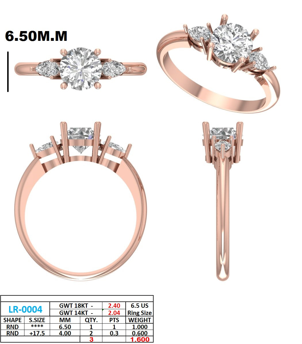 1.60 Ct. Round Diamond Three-Stone Ring with Pear Side Diamonds (DDLR-1101) 13