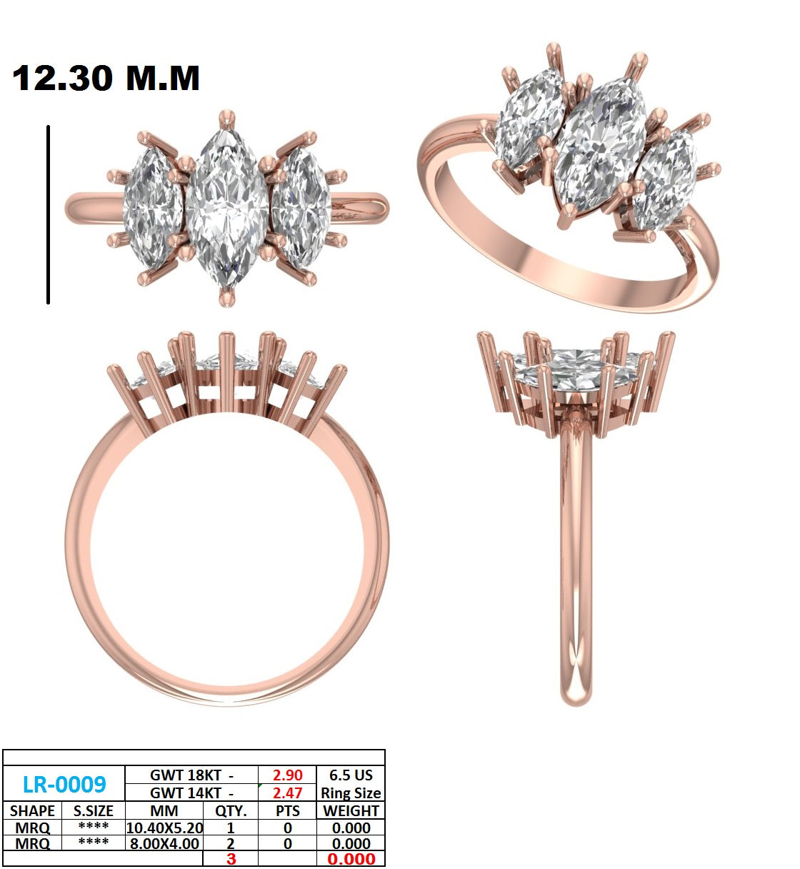 2.60 Ct. Marquise Diamond Three-Stone Ring with Matching Side Stones (DDLR-1106) 13