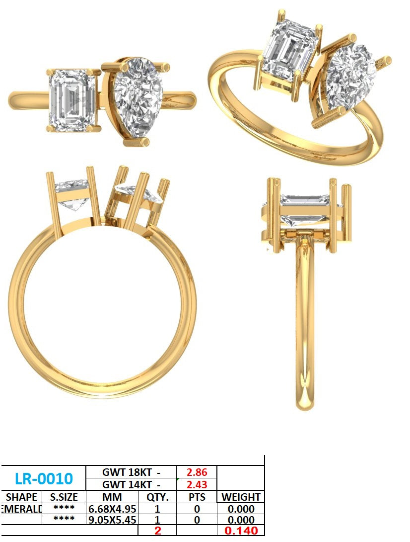 2.10 Ct. Emerald Cut and Pear Shape Diamond Toi et Moi Ring with Dual-Prong Setting (DDLR-1057) 13
