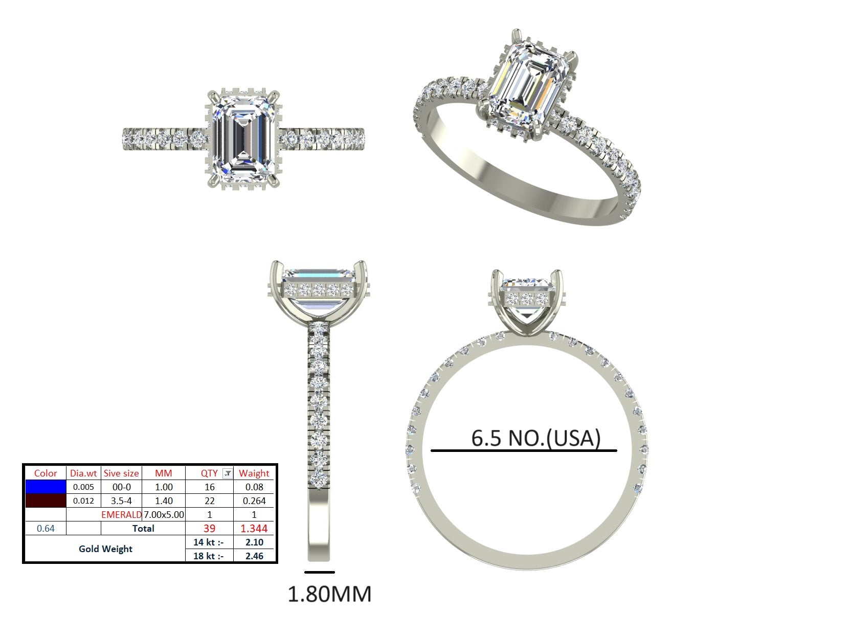 1.34 Ct. Emerald Cut Diamond Ring with Hidden Halo and Pavé Band (DDLR-1065) 13