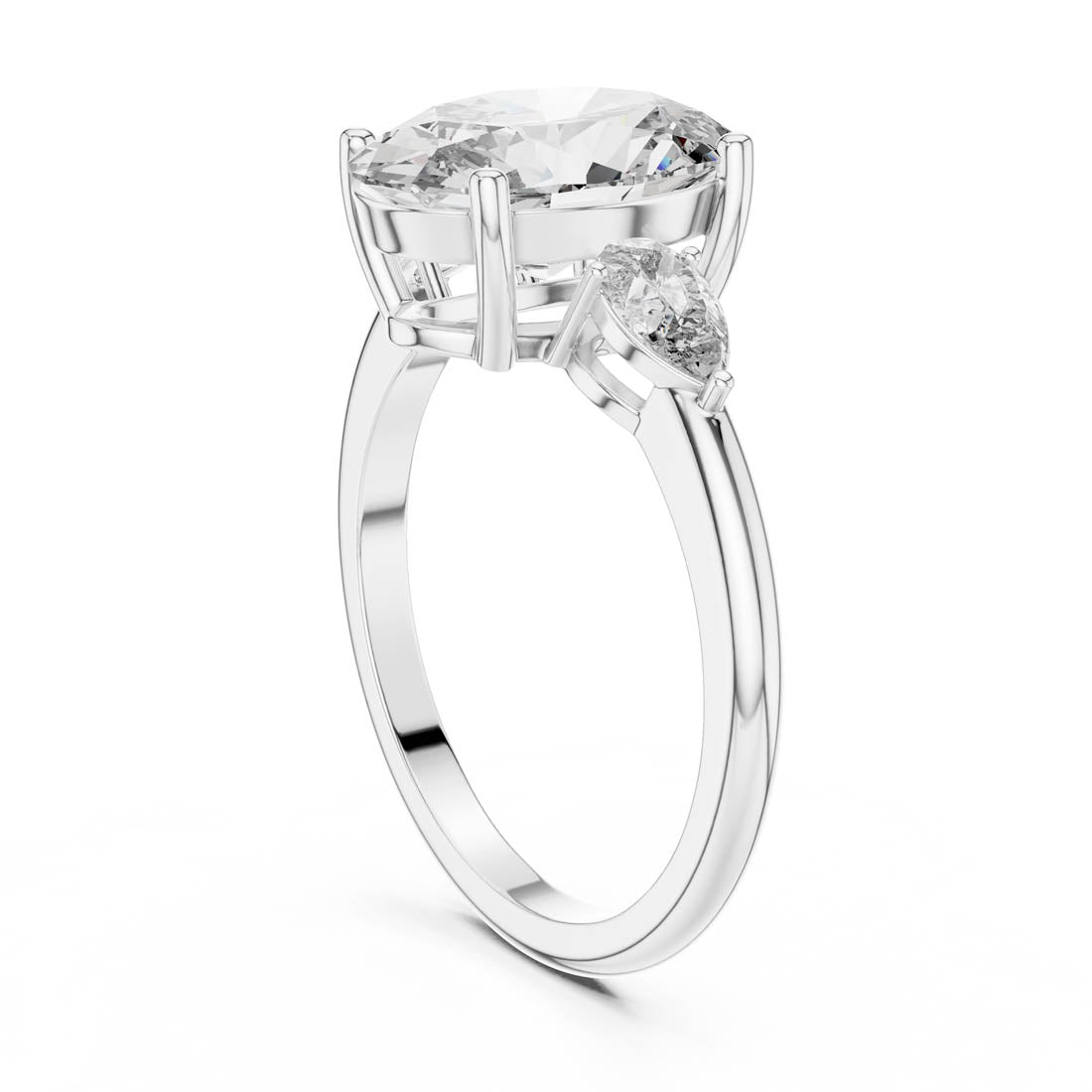 3.10 Ct. Oval Cut Three-Stone Engagement Ring with Pear Side Diamonds (LR-0054) 9