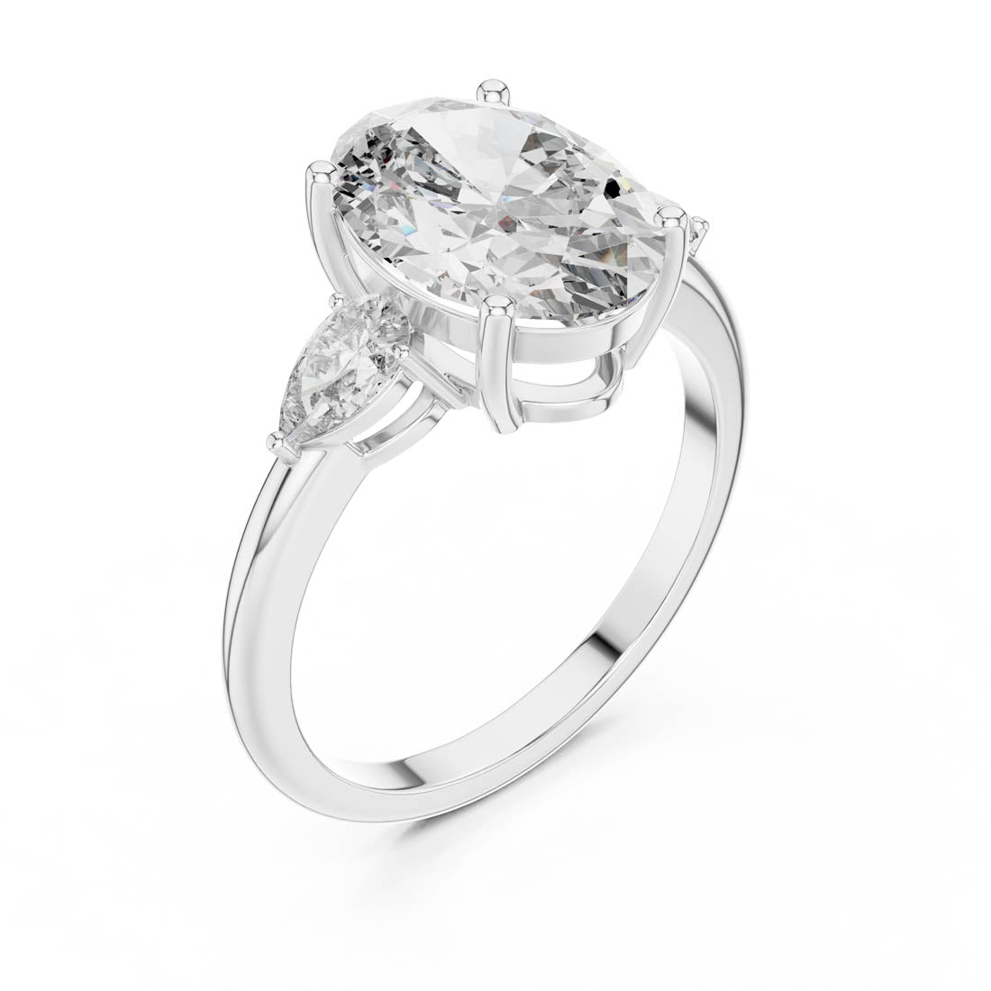 3.10 Ct. Oval Cut Three-Stone Engagement Ring with Pear Side Diamonds (LR-0054) 4