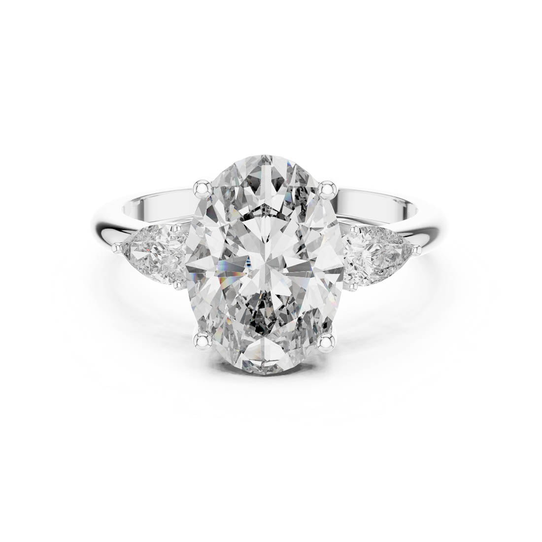 3.10 Ct. Oval Cut Three-Stone Engagement Ring with Pear Side Diamonds (LR-0054)
