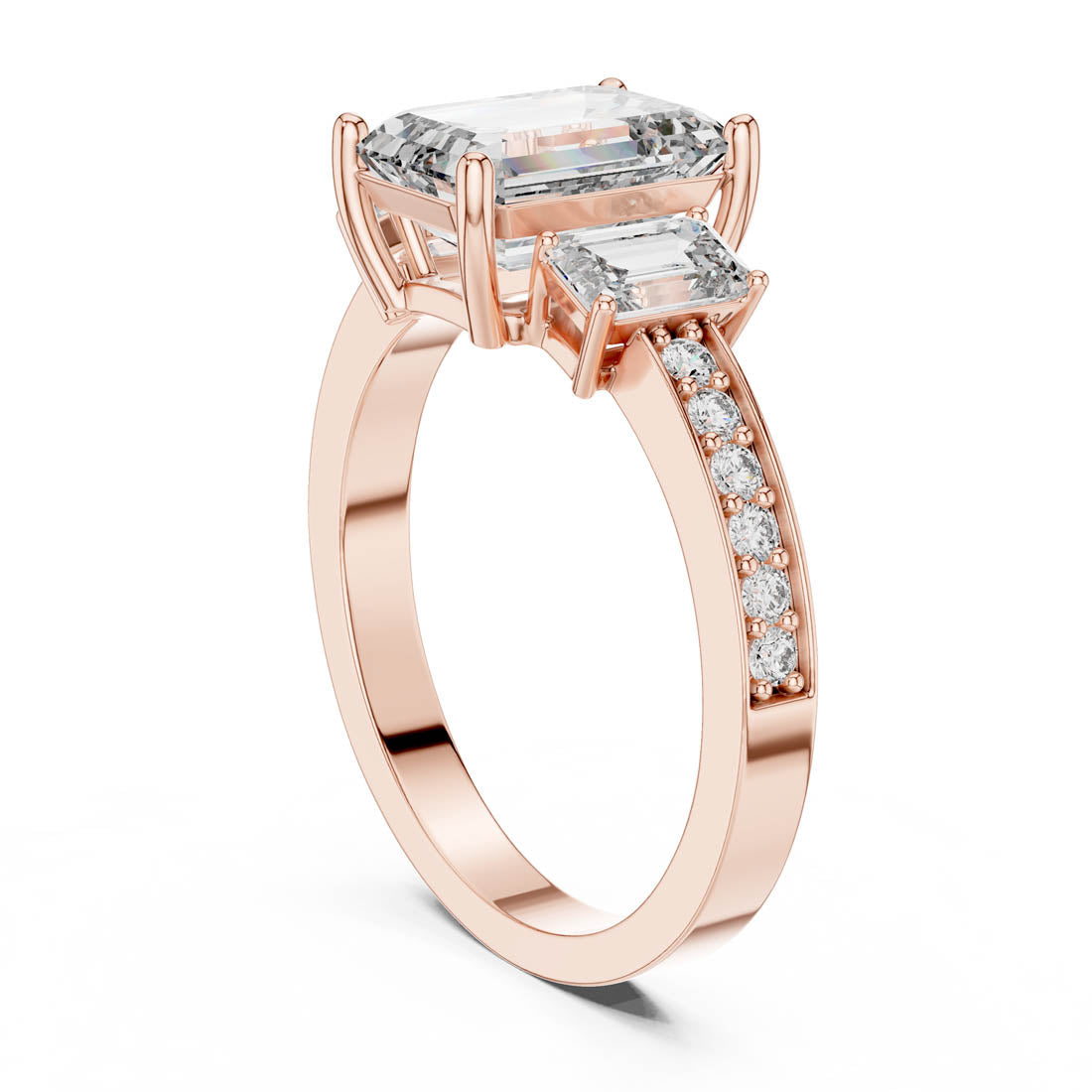2.66 Ct. Emerald Cut Three-Stone Engagement Ring with Pavé Diamond Band (LR-0069) 7