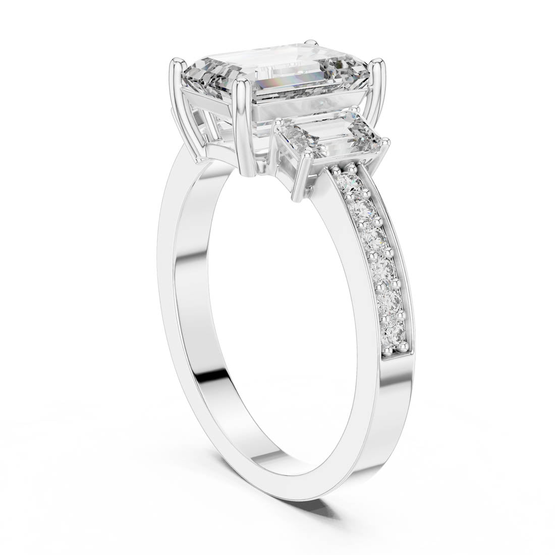 2.66 Ct. Emerald Cut Three-Stone Engagement Ring with Pavé Diamond Band (LR-0069) 6