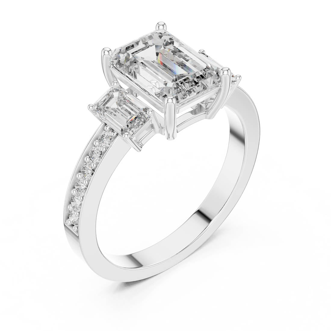2.66 Ct. Emerald Cut Three-Stone Engagement Ring with Pavé Diamond Band (LR-0069) 5