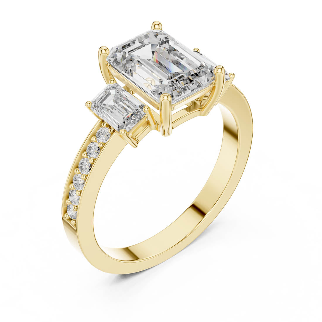 2.66 Ct. Emerald Cut Three-Stone Engagement Ring with Pavé Diamond Band (LR-0069) 9