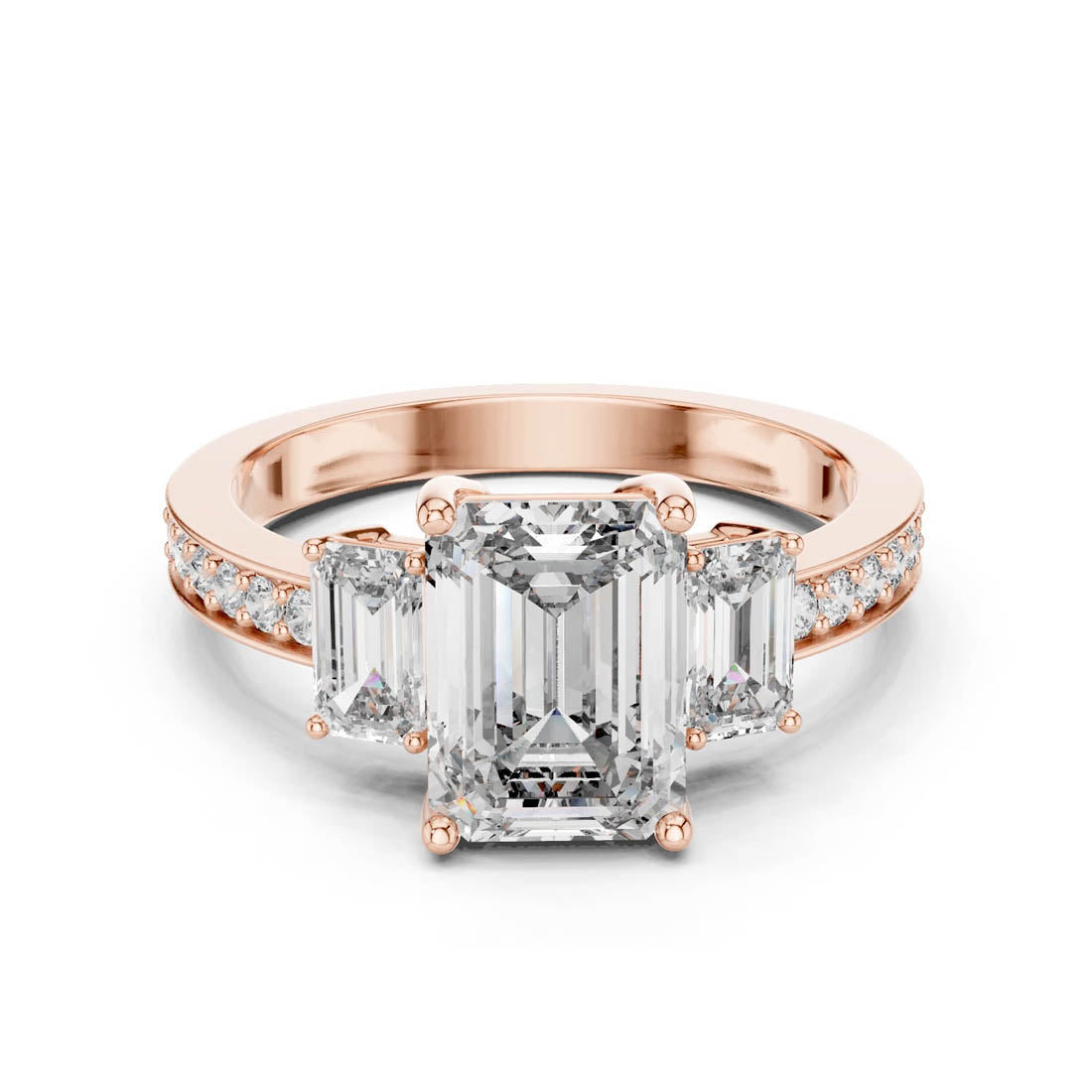 2.66 Ct. Emerald Cut Three-Stone Engagement Ring with Pavé Diamond Band (LR-0069) 3